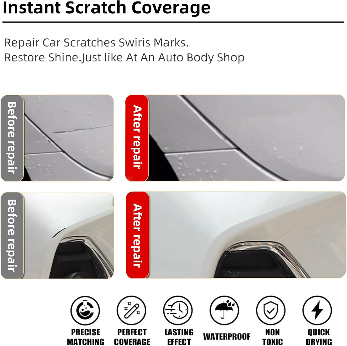 Black(202) Car Paint Touch Up Pen Compatible with Toyota, 2-In-1 Color Accurate Touch Up Car Scratch Repair Paint Exact Match Toyota Series Automotive Scratch Remover for Nicks&Chips Repair