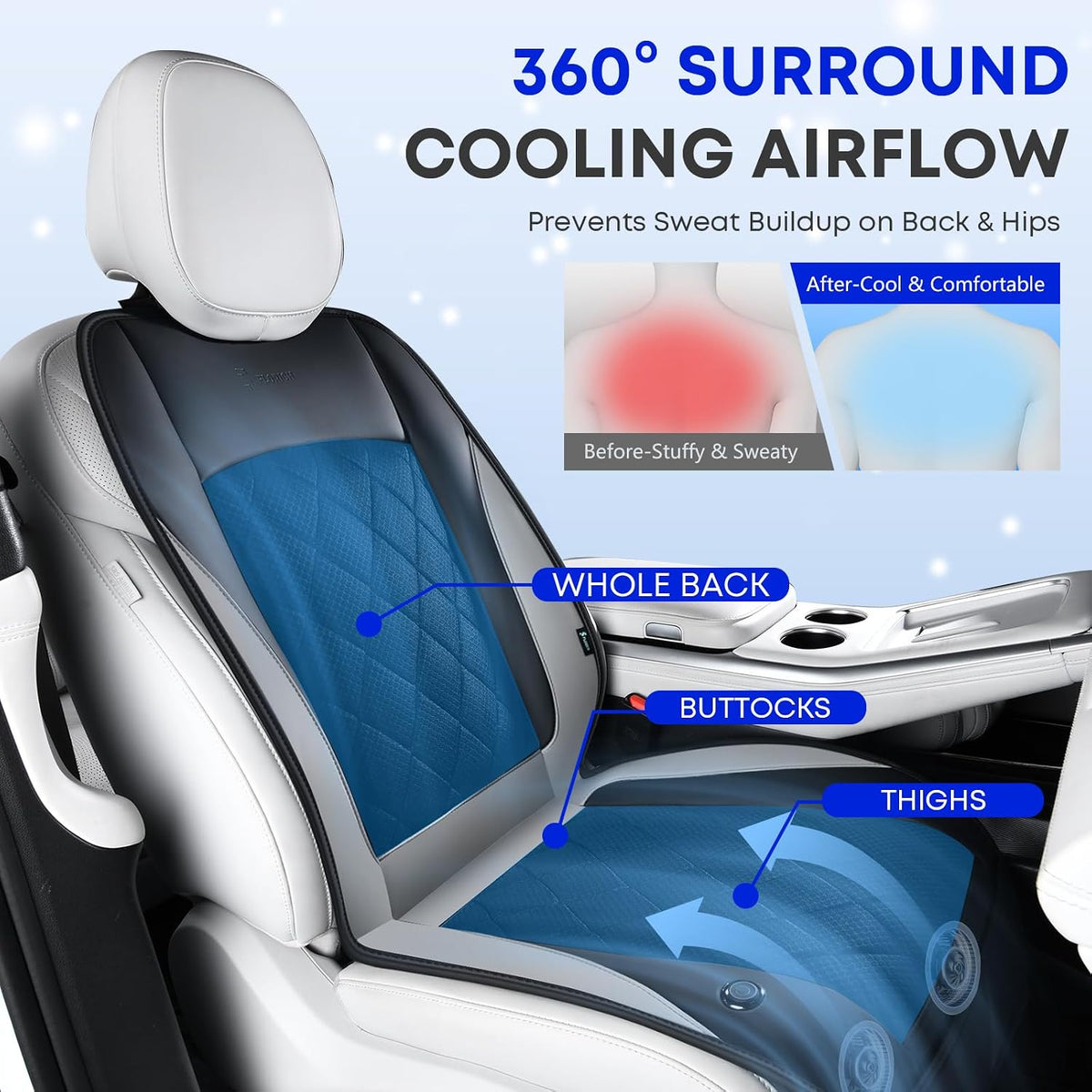 FLORICH Cooling Car Seat Cover, Ventilated Seat Cushion Cooling Car Seat Pad for Summer Driving with Powerful Turbo Fans Universal Fit for Car SUV Truck Van-Light Grey