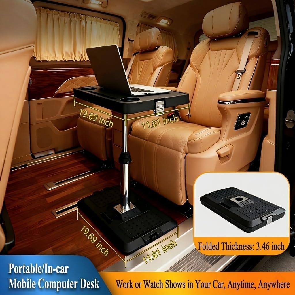 Car Desk for Laptop, Adjustable Car Seat Tray Table, 360° Rotating Multi-Function Travel Tray for Passenger &amp; Rear Seat, Portable Eating &amp; Work Station, Essential Road Trip Accessories