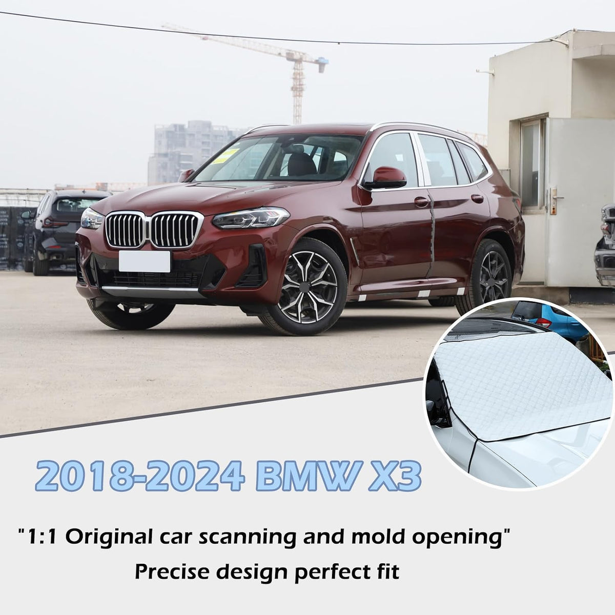Windshield Snow Cover Compatible with 2018-2024 BMW X3, Best for Ice, Frost & Snow Removal - All Weather Winter & Summer Front Window Automotive Covers Sun & Snow-Shade Accessories (Style A)