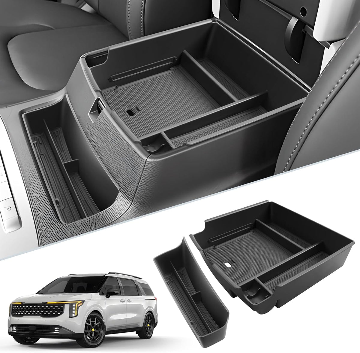 SKTU 2Pack for 2025 2026 2027 Kia Carnival Center Console Organizer for 2025 2026 2027 Kia Carnival Console Tray & Front Tray Kia Carnival 2025 2026 2027 Accessories ABS Insert Glove Pallet Organizer