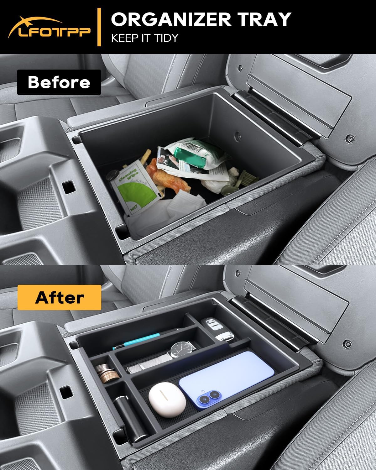 For Chevy Silverado Center Console Organizer - 2 Pack Black - Refreshed Models 2019-2026 Chevy Silverado 1500 & 2020-2026 Silverado 2500HD 3500HD Pickup Truck Accessories - (Split-Bench Folding Seat)