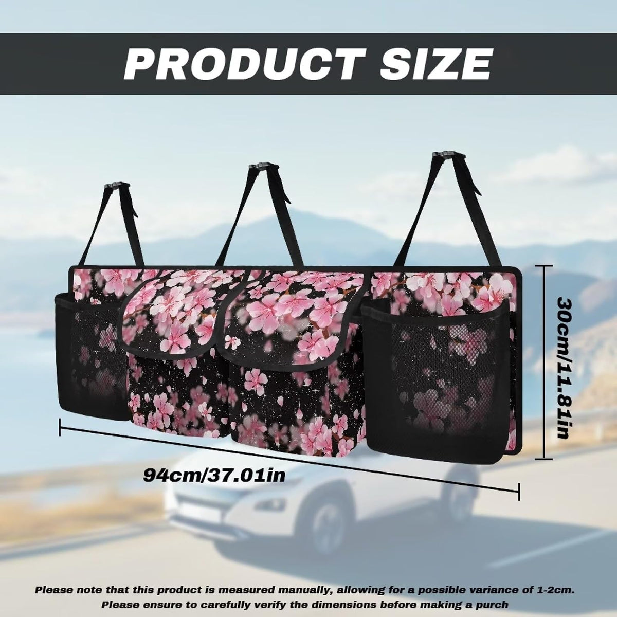 Pink Cherry Blossom Trunk Organizer Car Women Car Back Seat Organizer Multipurpose Cargo Accessory with Adjustable Straps