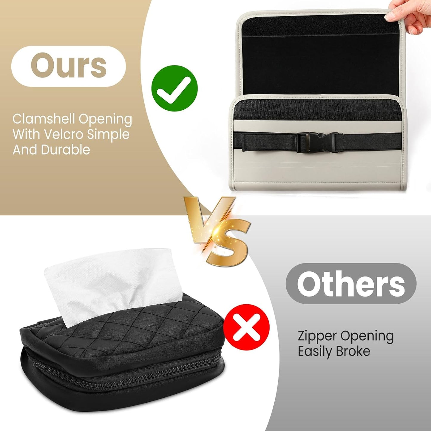 Car Tissue Holder, WHHMK Tissue Box Cover Keep Car Tidy, PU Leather Backseat Napkin Rectangle Organizer, Extra Large Tissue Box Storage in Auto Fits for 100-150 Regular Size Tissues,Grey(1 Pack)
