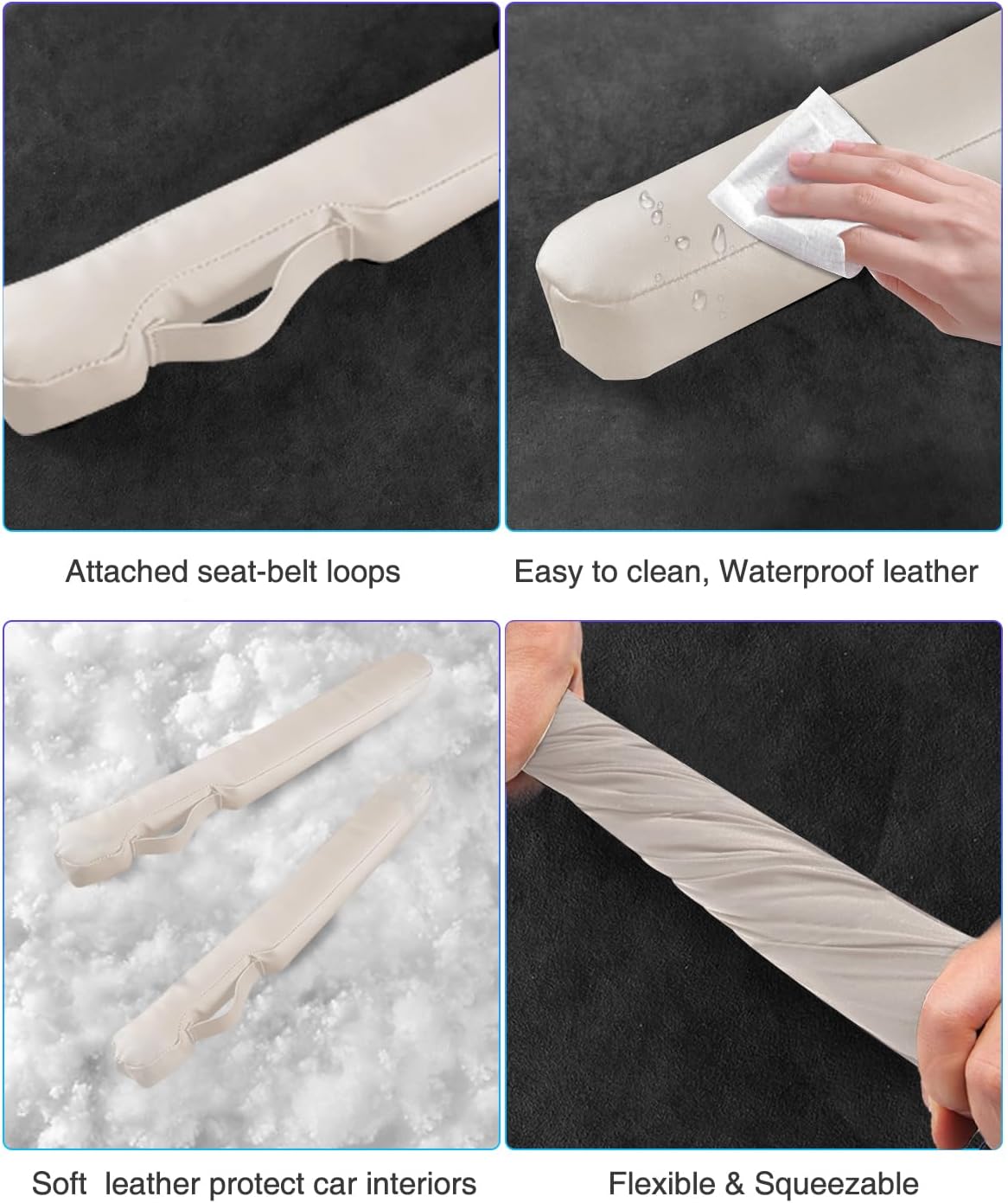 Leather Car Seat Gap Filler Universal for Car Truck SUV to Block The Gap Between Seat and Console Stop Things from Dropping 2 Packs Beige