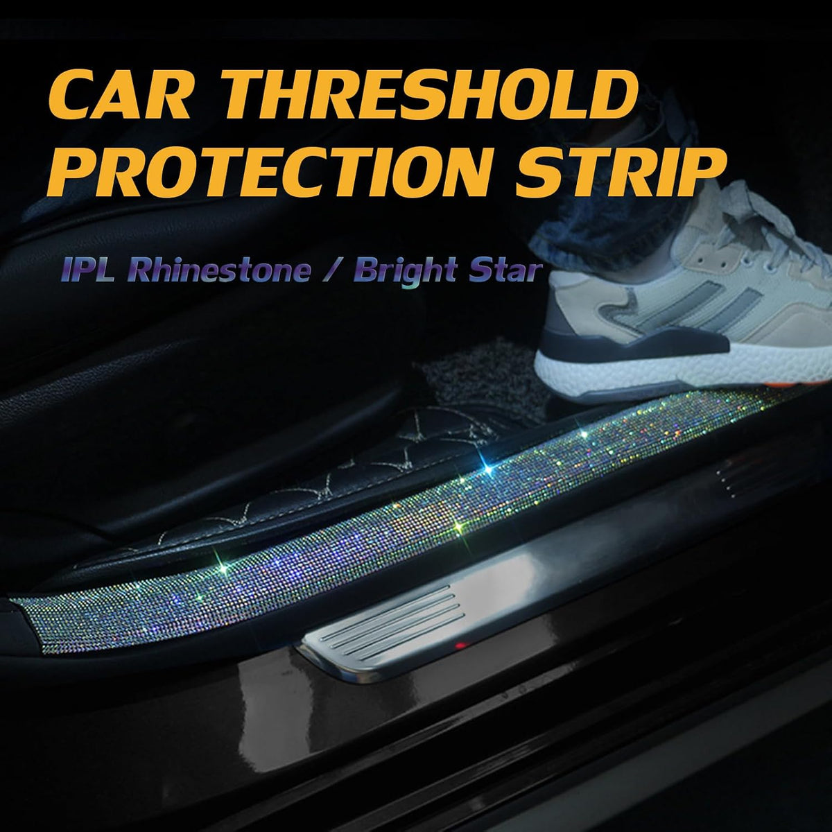 Car Door Sill Protector with Bling Rhinestones 2PCS Edge Guard Scuff Cover Anti-Scratch Strip Sticker Bumper Protector 5CM x 60CM (Black)