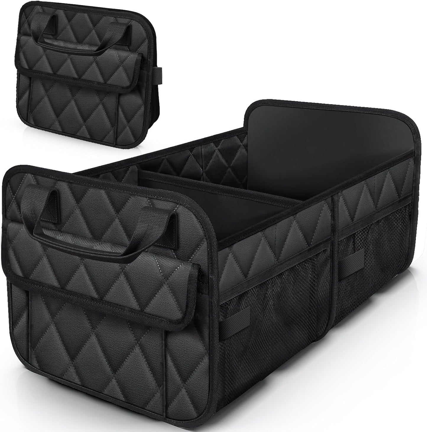 HOTOR Trunk Organizer for SUV – Foldable & Portable Car Organizers and Storage with 2 Compartments, Large Capacity Car Trunk Organizer Car Accessories for Truck Sedan, Grey, 21.7" x 12.8" x 11.0"
