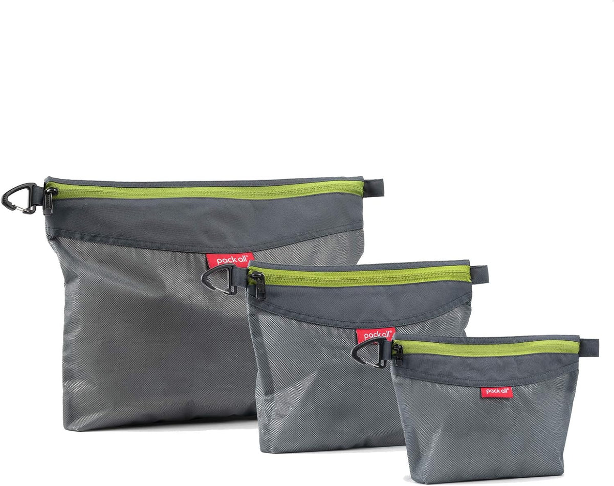 pack all 3 Pcs Water-Resistant Zipper Pouch, Mesh Zipper Bag
