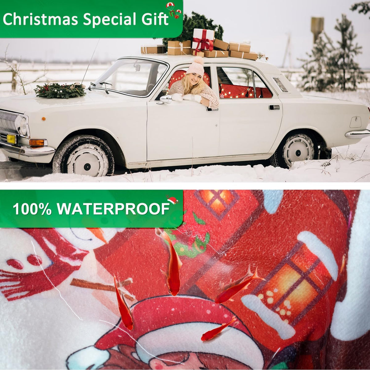 Waterproof Sweating Car Seat Cover for Post Gym Workout, Running, Swimming, Beach and Hiking, Universal Fit Non-Slip Bucket Seat Protector for Cars SUV Trucks, Machine Washable (1pcs-Xmas)