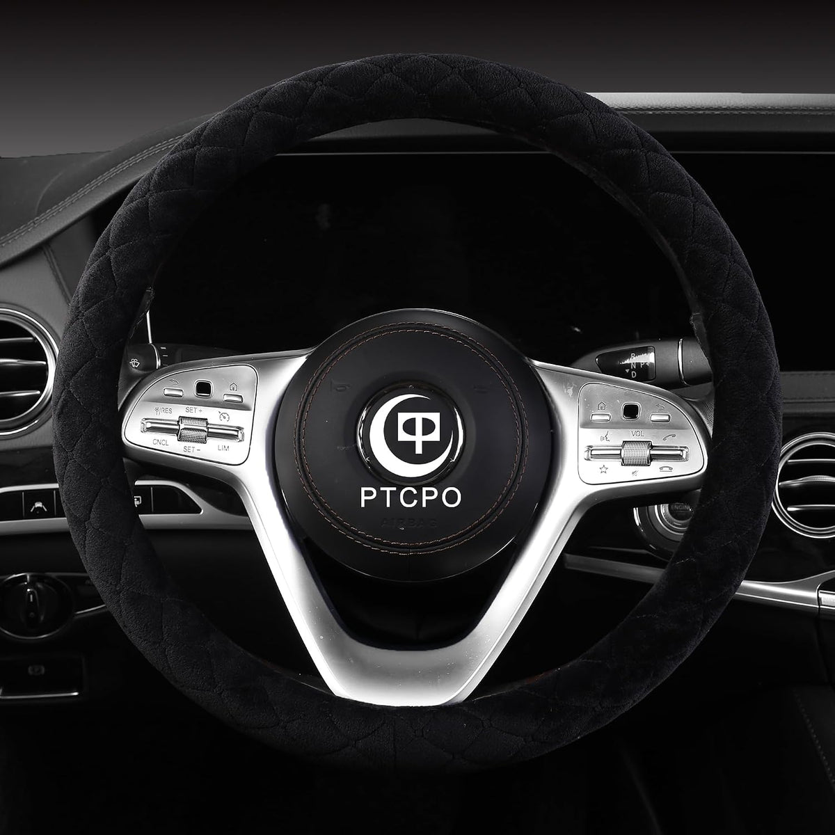 Soft Car Steering Wheel Cover for Sedan, SUV, Warm Luxury Velvet, Odorless, Universal, Anti Slip, Summer Winter, Black, Standard Size[14" 1/2-15"](37-38cm)