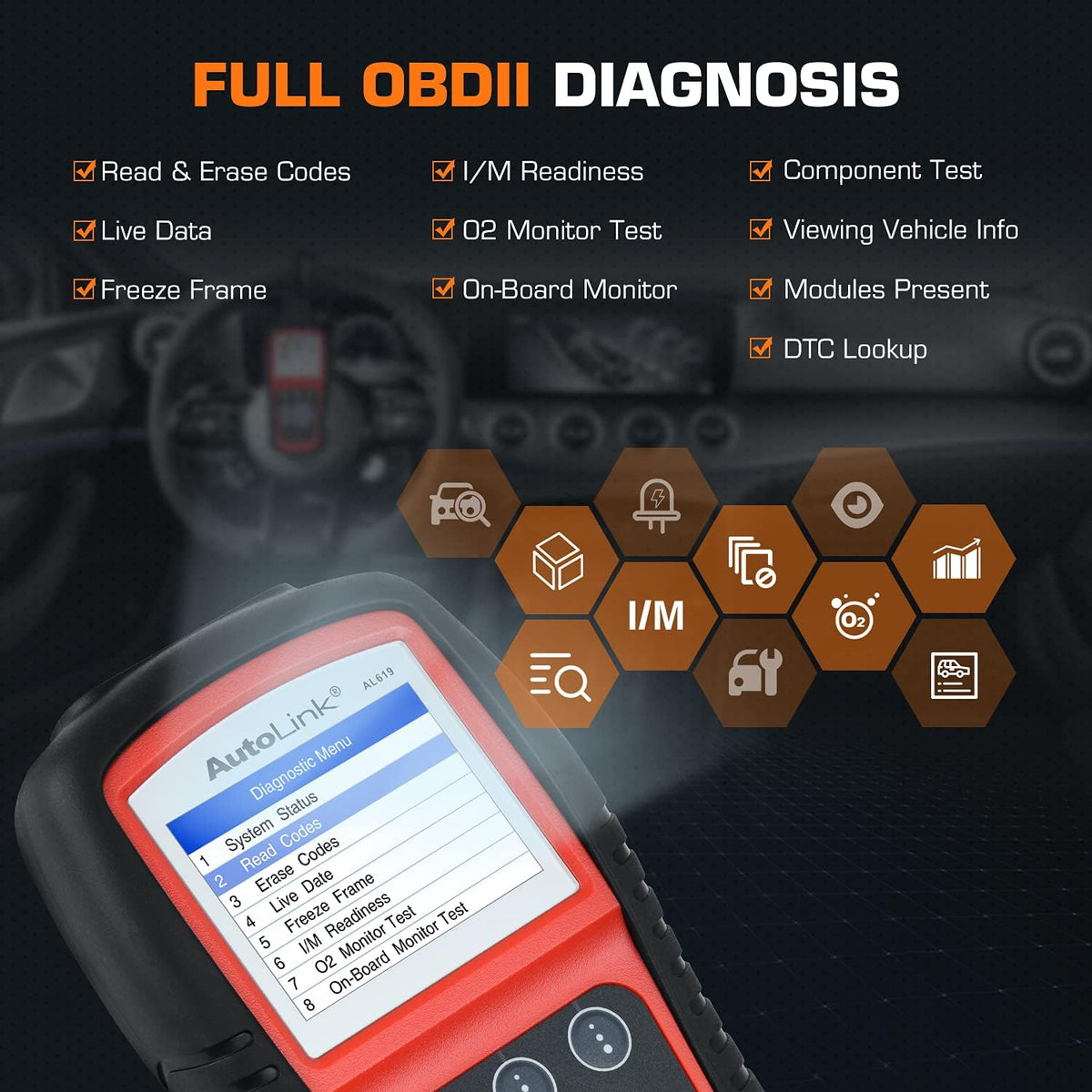 Autel AutoLink AL619 OBD2 Scanner, 2026 ABS SRS Warning Light Scan Tool