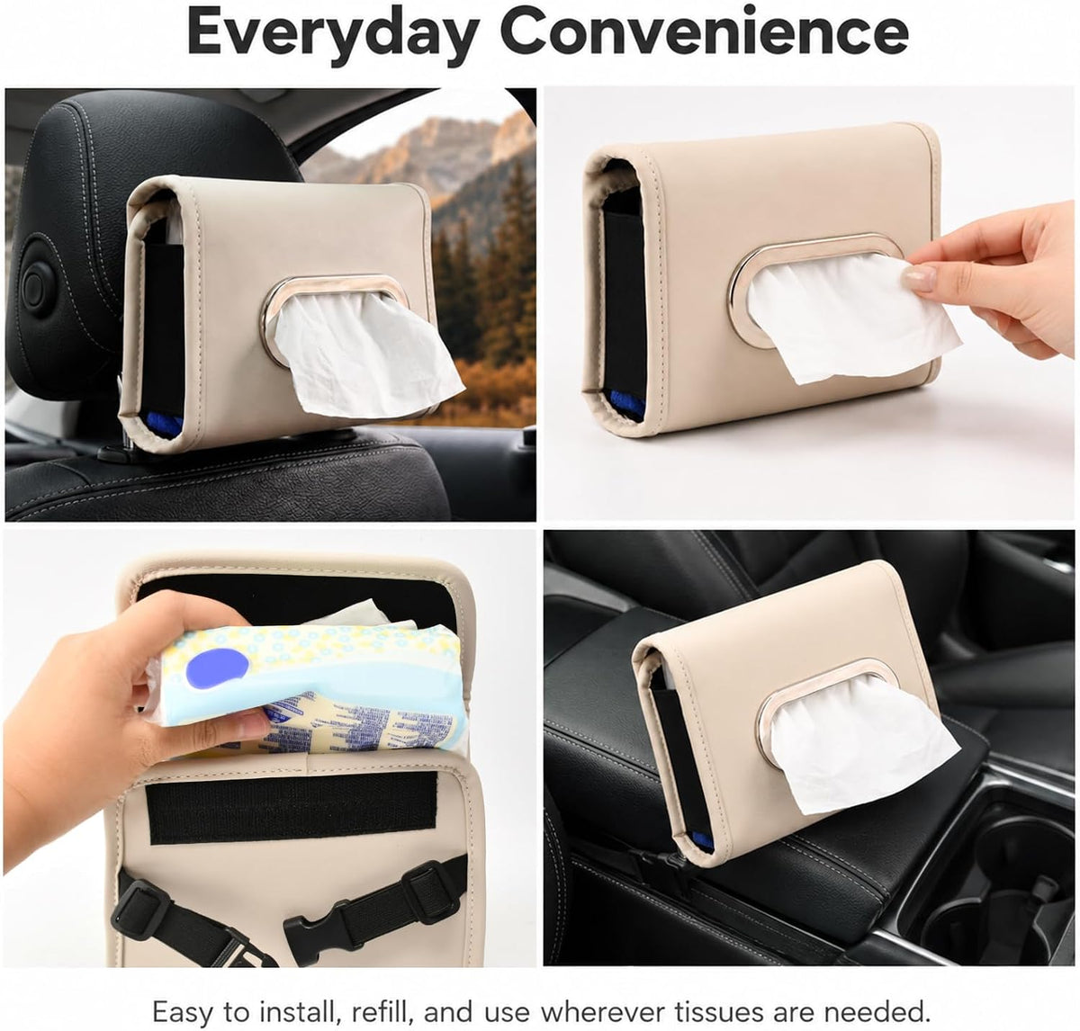 Car Tissue Holder,PU Leather Tissue Box Cover Keep Car Tidy,Backseat Napkin Rectangle Organizer,Napkin Holder for Cars,White,7.1x4.9x3inch