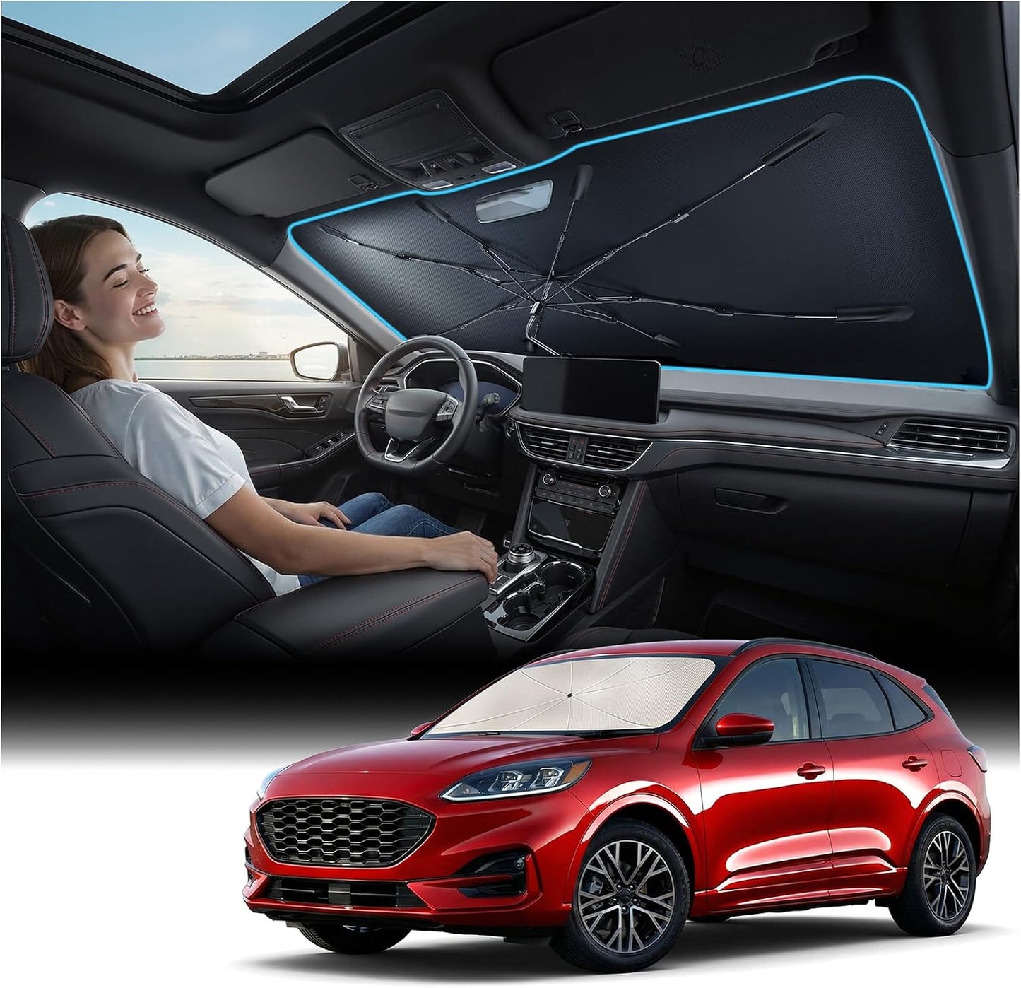 Nmoiss Windshield Sun Shade Umbrella [Vinyl Coating Heat Shield] for 2010-2026 Ram Trucks 1500 2500 3500 Accessories, Protect Car from Sun Rays & Heat Damage Keep Cool and Protect Interior
