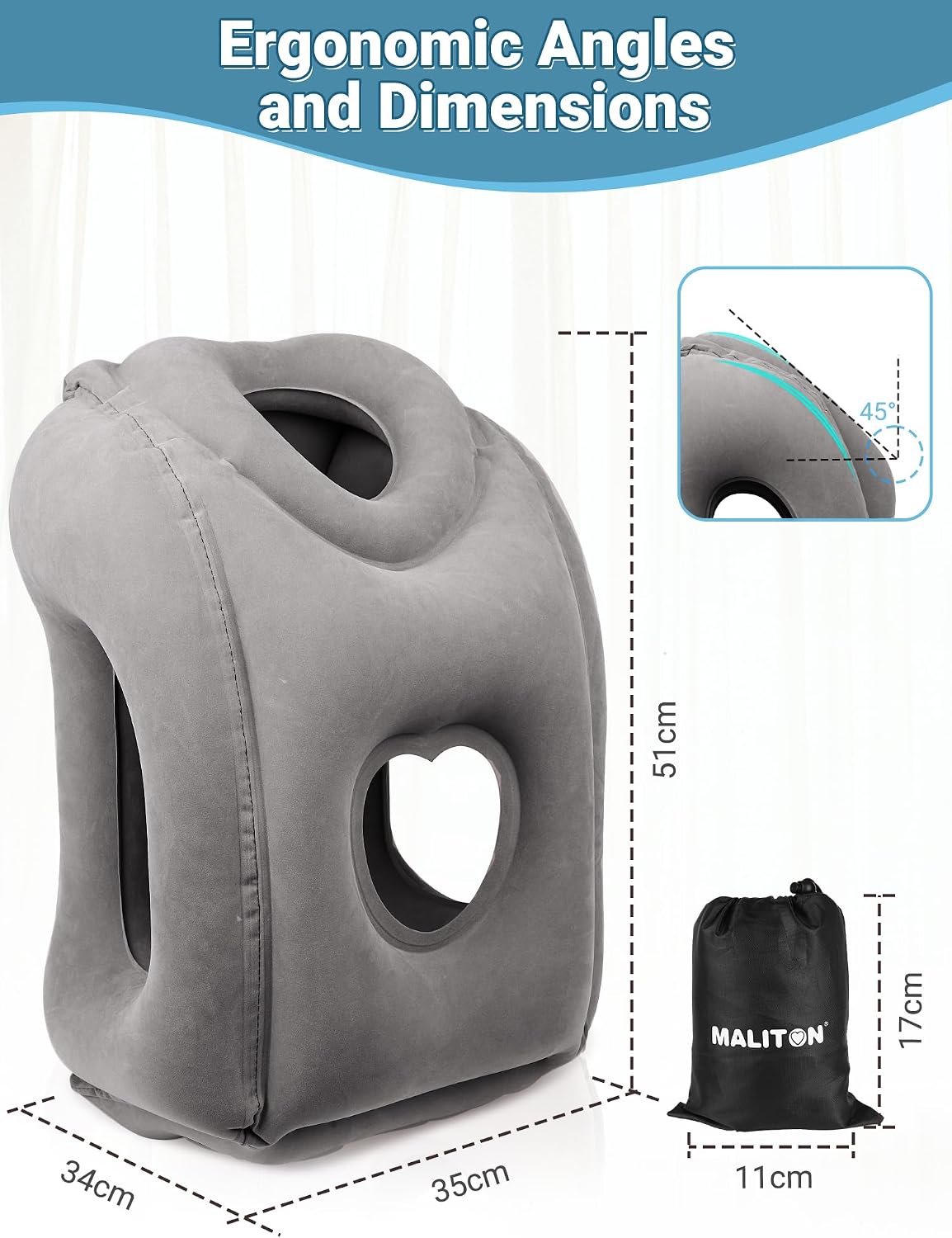 Maliton Inflatable Travel Pillow for Airplane (Dark Grey) | Comfortable Sleeping to Relieve Neck & Shoulder Pain,Support Head Inflatable Pillow for Long Flights, Used for Cars,Trains