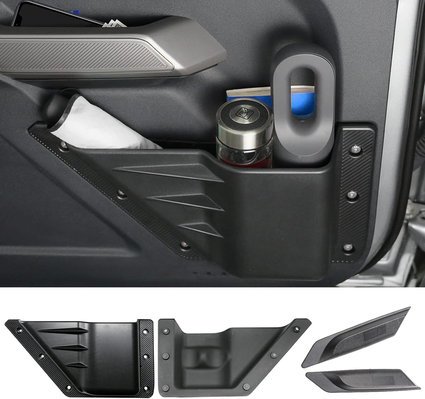 Mabett Front Door Storage Pockets for Ford Bronco Accessories 2026 2021-2025, Side Door Organizer Box fit Bronco 2/4-Door, Insert Cup Holder(2PCS)