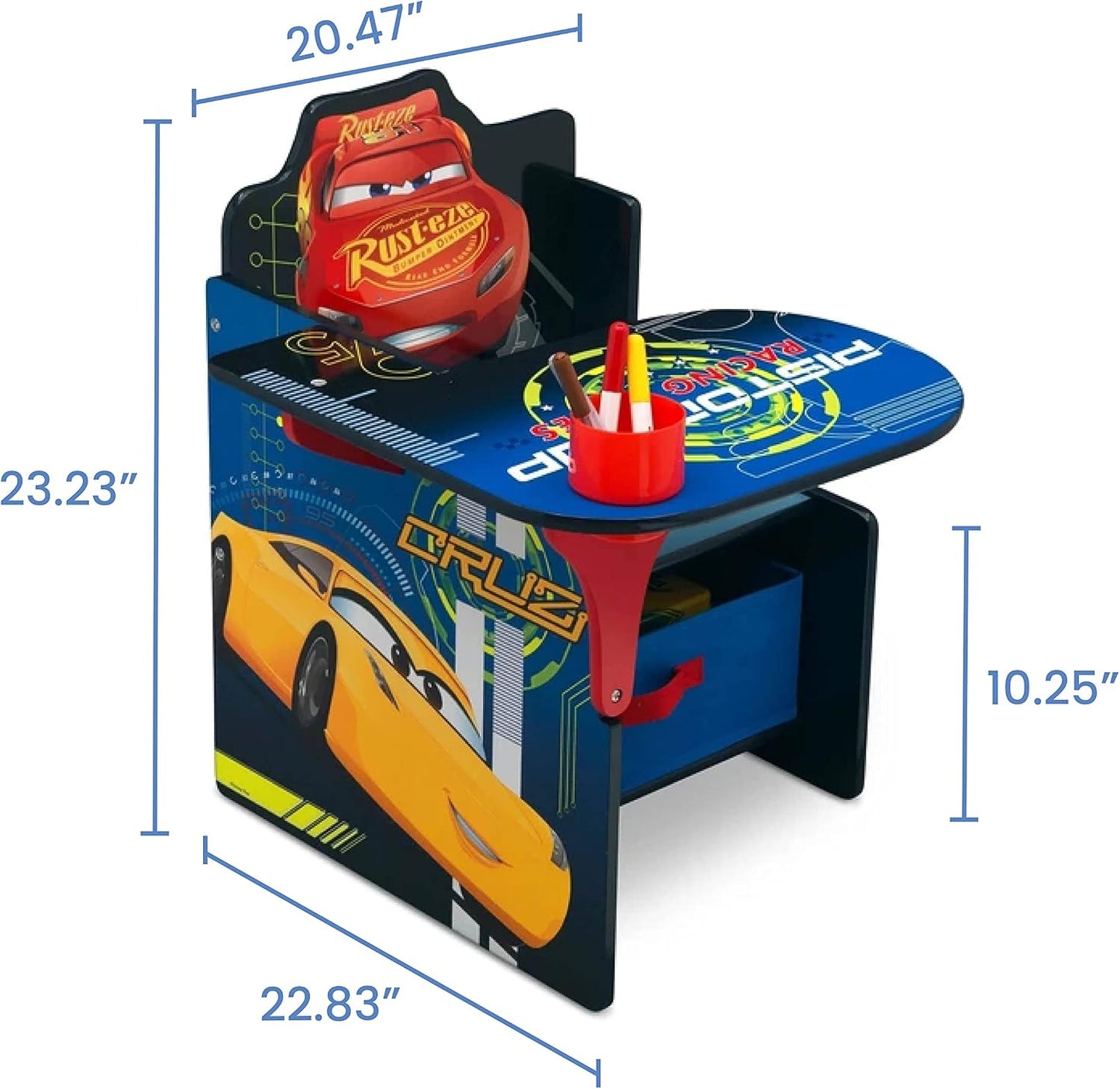 Delta Children Chair Desk With Storage Bin, Disney/Pixar Cars | Kids Chair Desk Includes Fabric Storage Bin and Cup Holder, Low to the Ground for Easy Access, Ideal for Toddlers/Kids Age 3+