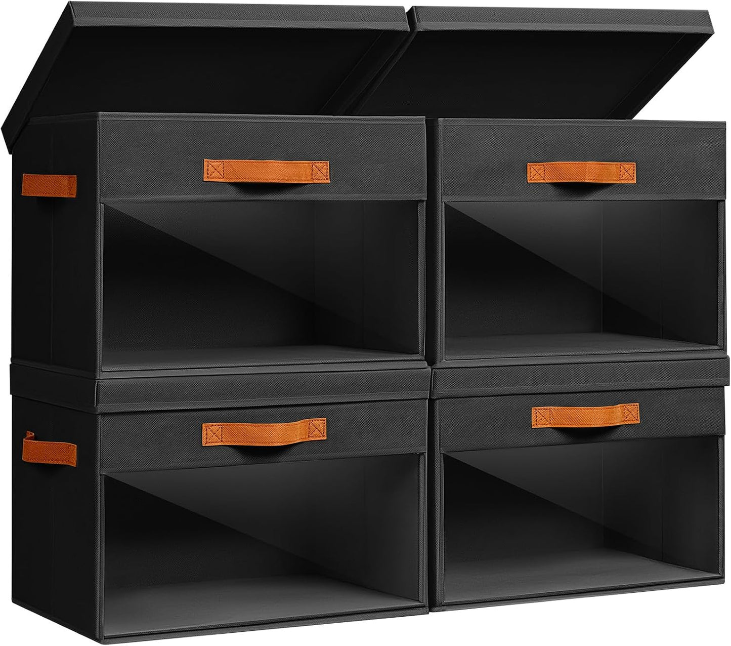 Homsorout Large Storage Bins with Lids - 4 Pack Foldable Decorative Organizers with Clear Windows & Handles, Cube Storage Organizers for Clothes, Blankets, Sweaters, Sheets, Black