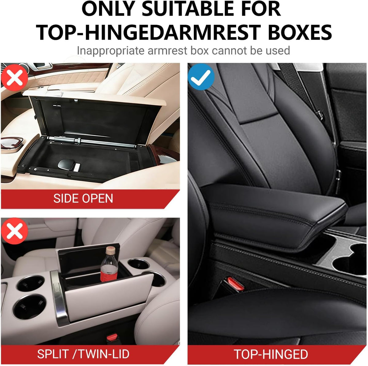 Upgraded Car Center Console Cover,PU Leather Car Armrest Cover Cushion Contains High Elasticity Sponge with Cup Holder,2 Storage Bags Tissue Box (Black-B)