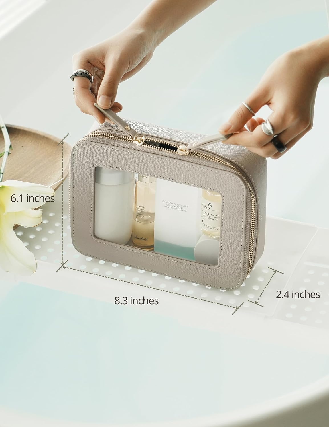 Popvibe Clear Makeup Bag Travel Cosmetic Case Clear Toiletry Bag with Zipper Make Up Organizer Traveling Compact Car Bag Stone Medium