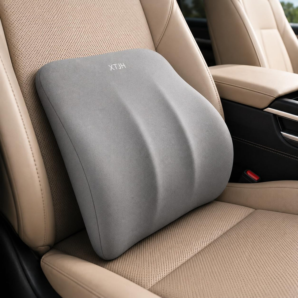 Lumbar Support Pillow for Car, Ergonomic Memory Foam Back Cushion for Driving Comfort, Breathable Lower Back Support for Car Seat, Truck, SUV & Office Chair (Brown)