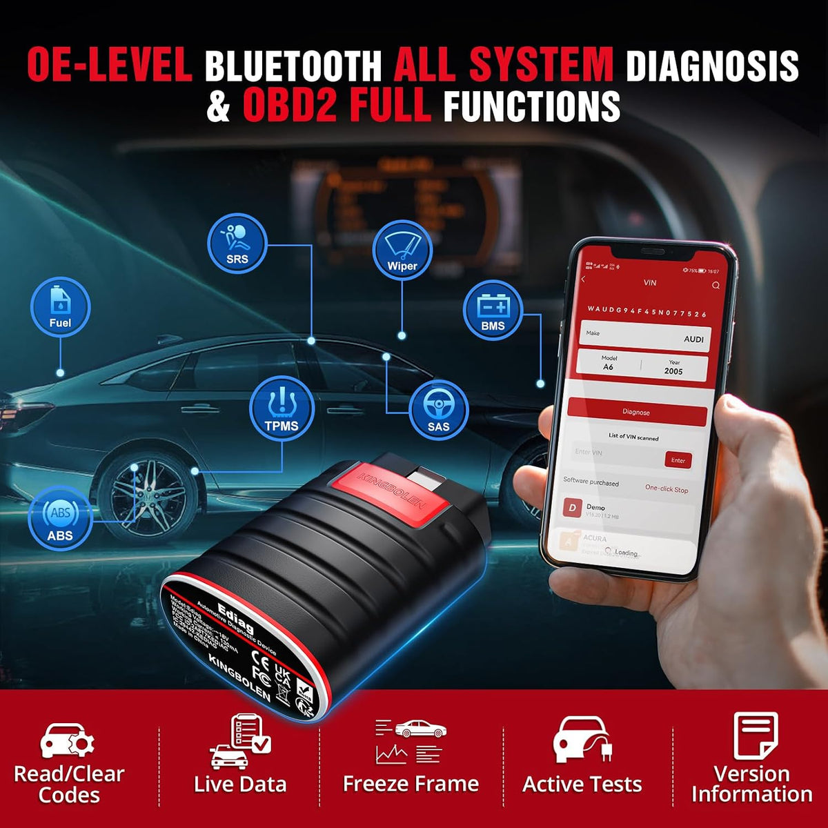 KINGBOLEN Ediag OBD2 Scanner Bluetooth, Full System Bidirectional Scan Tool