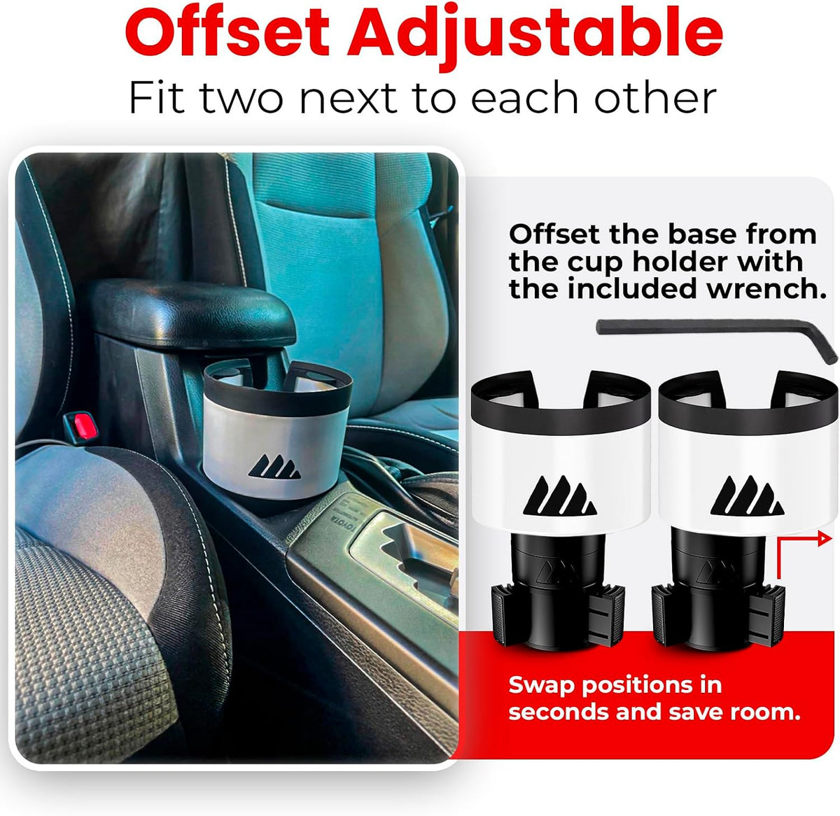 Integral Ultimate Car Cup Holder Expander with Adjustable Base - White
