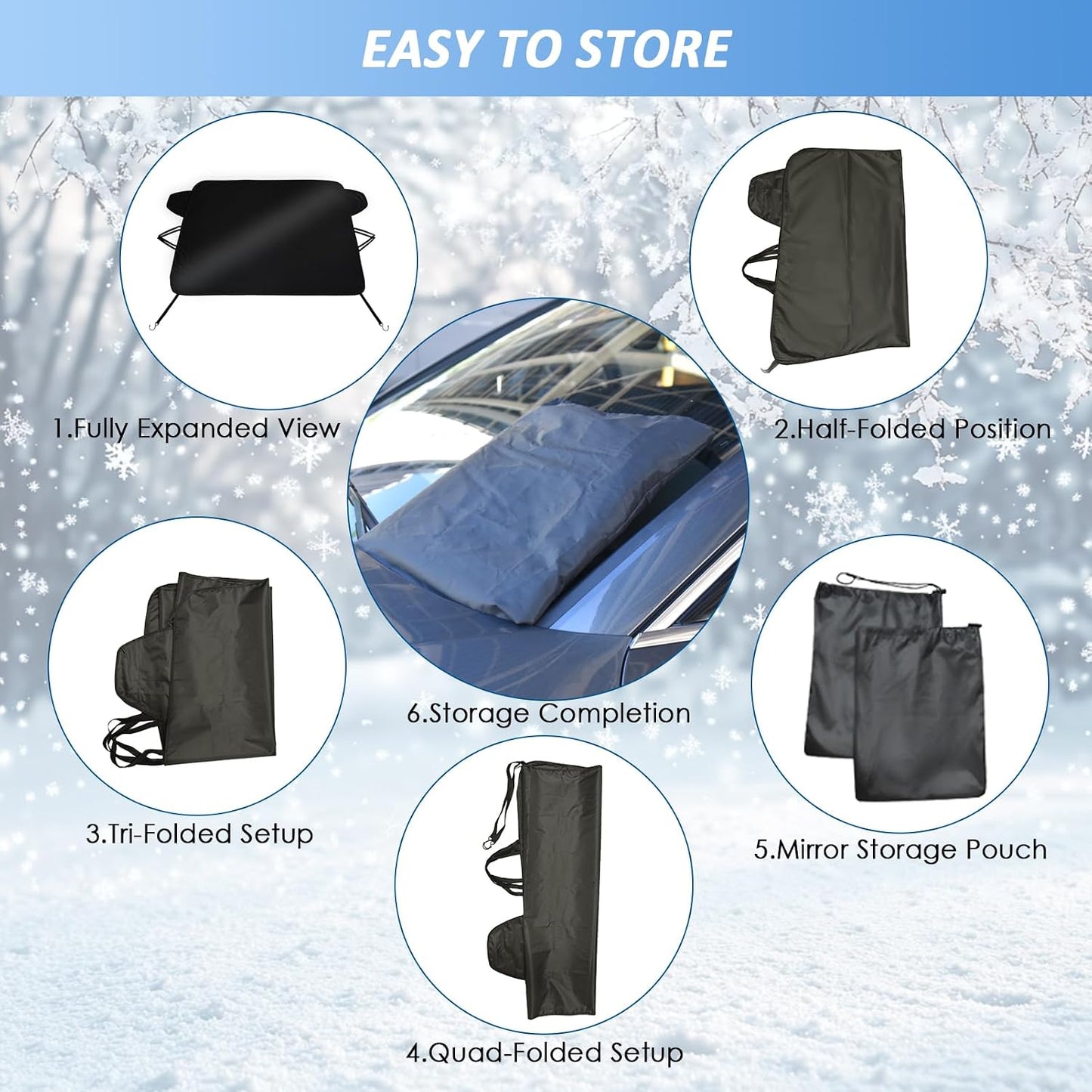 Windshield Snow Cover for Ford C-Max 2013-2018, Waterproof 2-Layer Oxford Fabric Winter Frost and Ice Removal with Side Mirror Covers, Winter Accessories Freeze Protector for Auto Car SUV