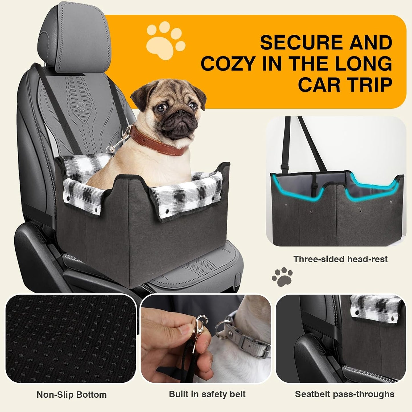Dog Car Seats for Small Dogs,Foldable Pet Front Seat Dog Car Seat,Elevated Dogs Booster Truck Seat,Detachable and Washable Inner Lining,Reduces Anxiety & Road Trips,Up to 20lbs, Fits Front/Back Seats