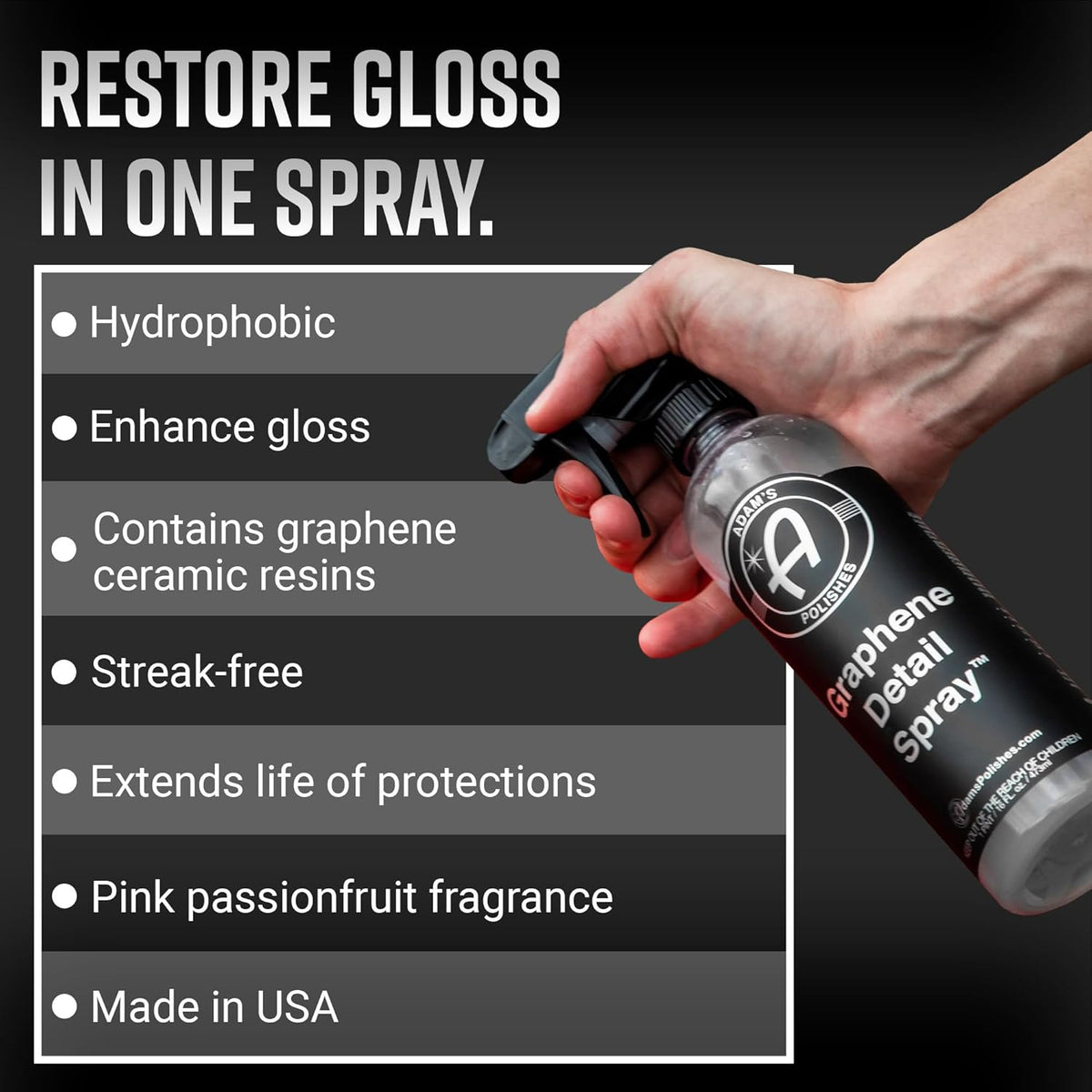 Adam's Polishes Graphene Detail Spray (2 Pack) - Extend Protection of Waxes, Sealants, & Coatings | Waterless Detailer Spray For Car Detailing | Clay Bar, Drying Aid, Add Ceramic Graphene Protection
