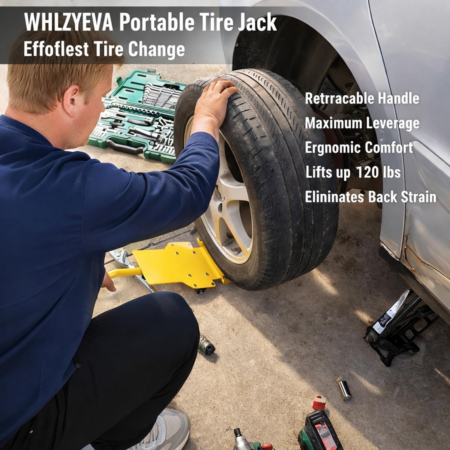 Portable Tire Lifting Tool & Jack with Retractable Handle