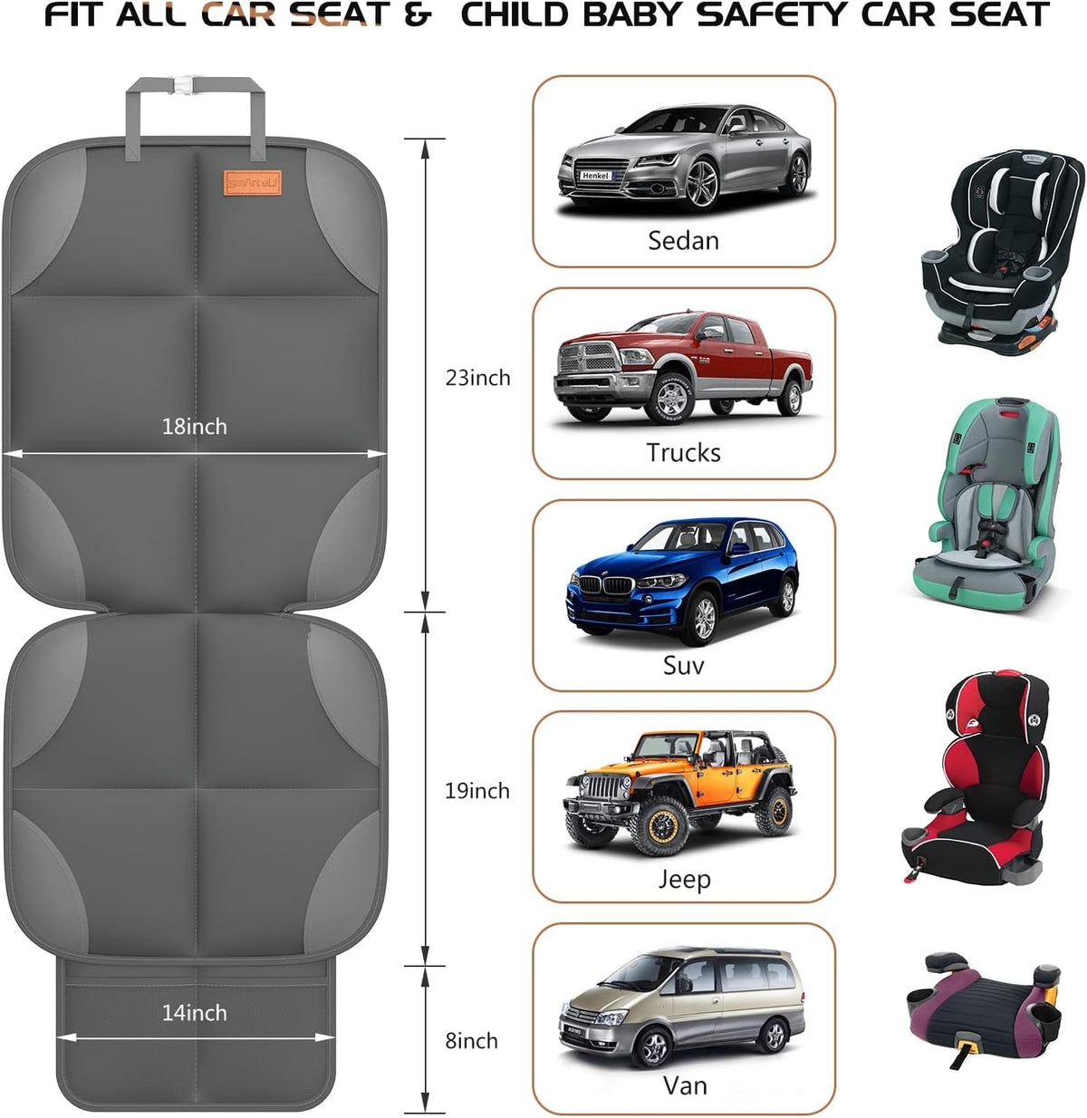 SMART ELF 2 Pack in Gift Box Car Seat Protector (Dark Gray)