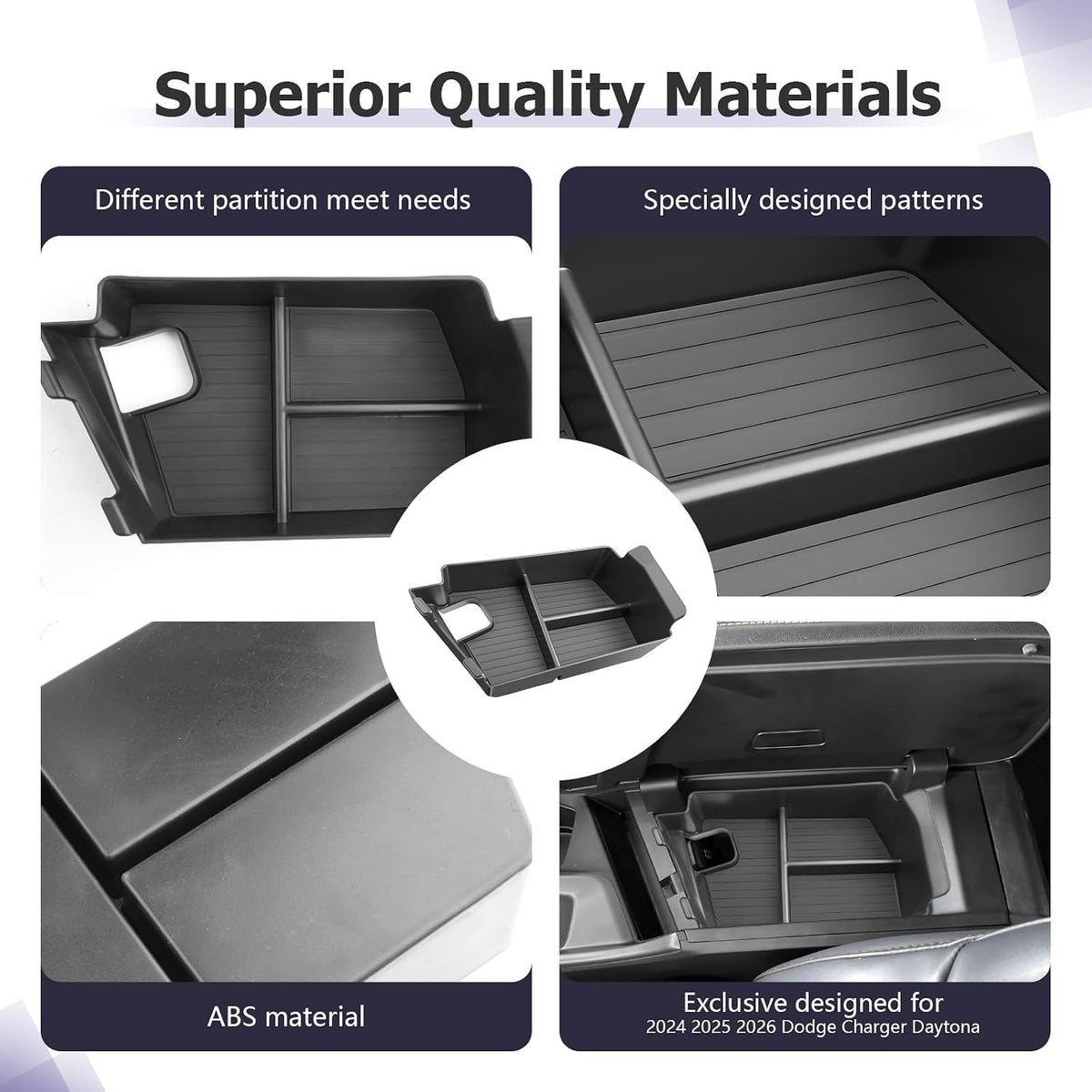 LUWU 2024-2027 Charger Daytona Center Console Organizer for 2024 2025 2026 2027 Charger Daytona R/T Scat Pack Accessories OEM Fit Armrest Console Storage Box Insert Tray Durable ABS Material Black