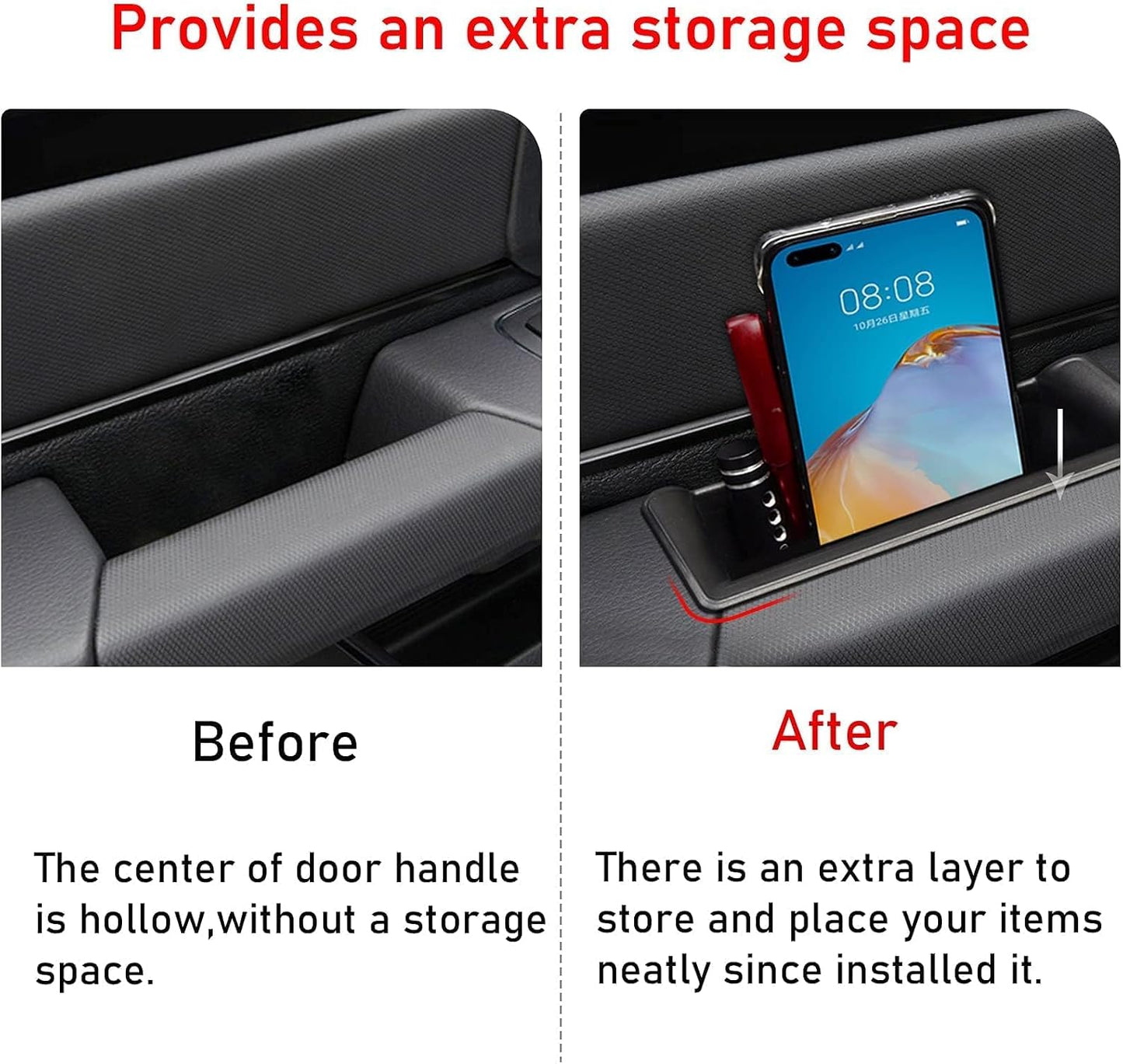 TTCR-II for Ram 1500 Door Side Organizer Tray 2019 2020 2021 2022 2023 2024 2025 2026, for Ram 1500 Door Pocket Insert 4 Pcs with White-Lines Mats (Does not fit 2500 3500)