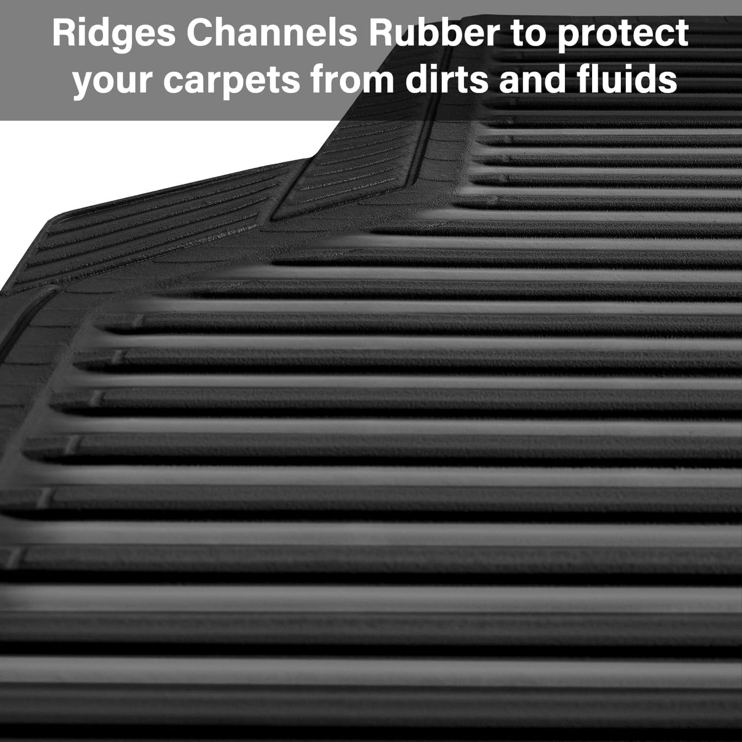 CAR PASS Rubber Floor Mats, All Weather Full Set 4-Piece, Waterproof Automotive Mats Trim to Fit Most Cars Sedans SUVs Vans, Heavy Duty Anti-Slip Easy Clean, All Black