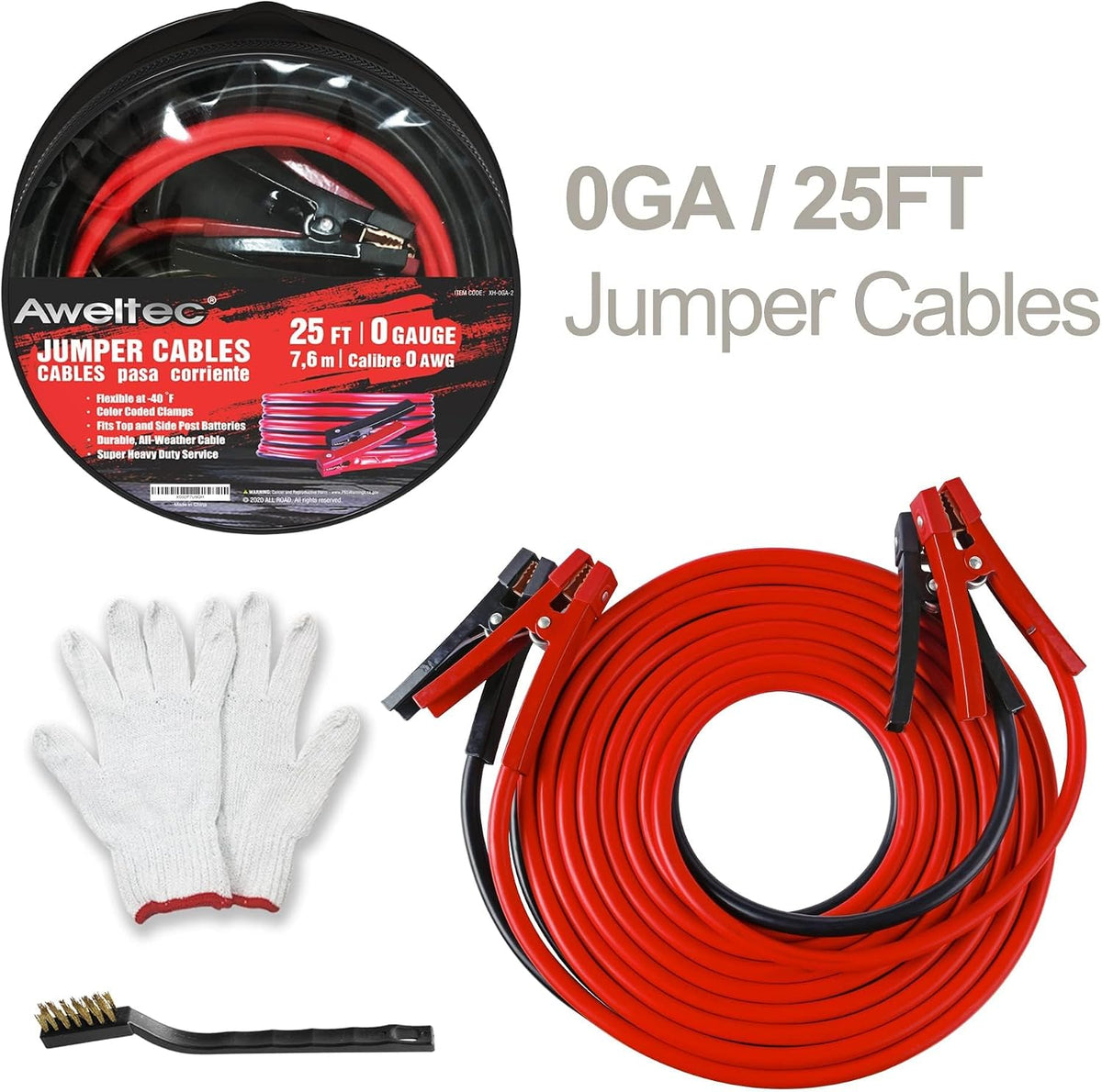 0 Gauge 25 Feet Heavy Duty Jumper Cables,Long Booster Jumping Wires
