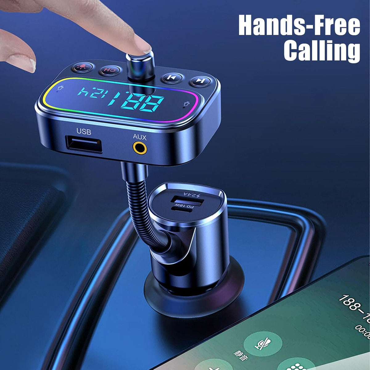 DAGIJIRD Bluetooth 5.0 FM Transmitter Car Adapter USB&Type-C Car Charger Cigarette Lighter Adapter, Hands-Free Calling, Small