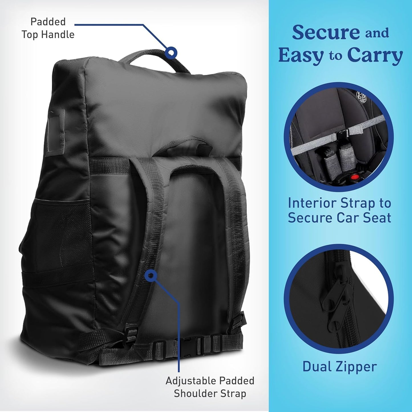 Graco Padded Car Seat Travel Bag & Infant Carrier Backpack, Black | Durable Large Back Pack, Double Padded Strap, Water Resistant Material, Airport Gate Check Bag