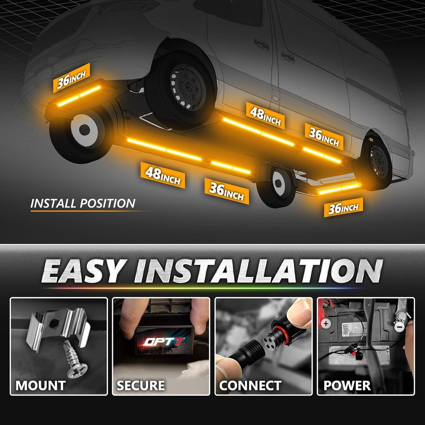 OPT7 Aura Pro RGB Aluminum RV Underglow Lights with App & Remote Control | Multicolor Music Sync Lighting, Exterior Accent Kit for Motorhome, Outdoor Camper Accessories, 12V Waterproof Rigid LED Bar