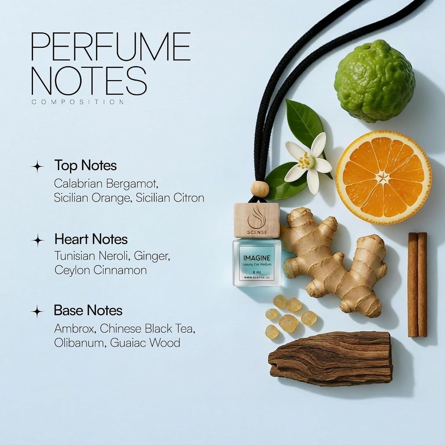IMAGINE Luxury Car Air Freshener for Men | Perfume Style Car Fragrance Diffuser & Vent Clip | Odor Eliminator Fresh Car Smell Long Lasting Scent Refillable | Premium Car Scent by SCENSE