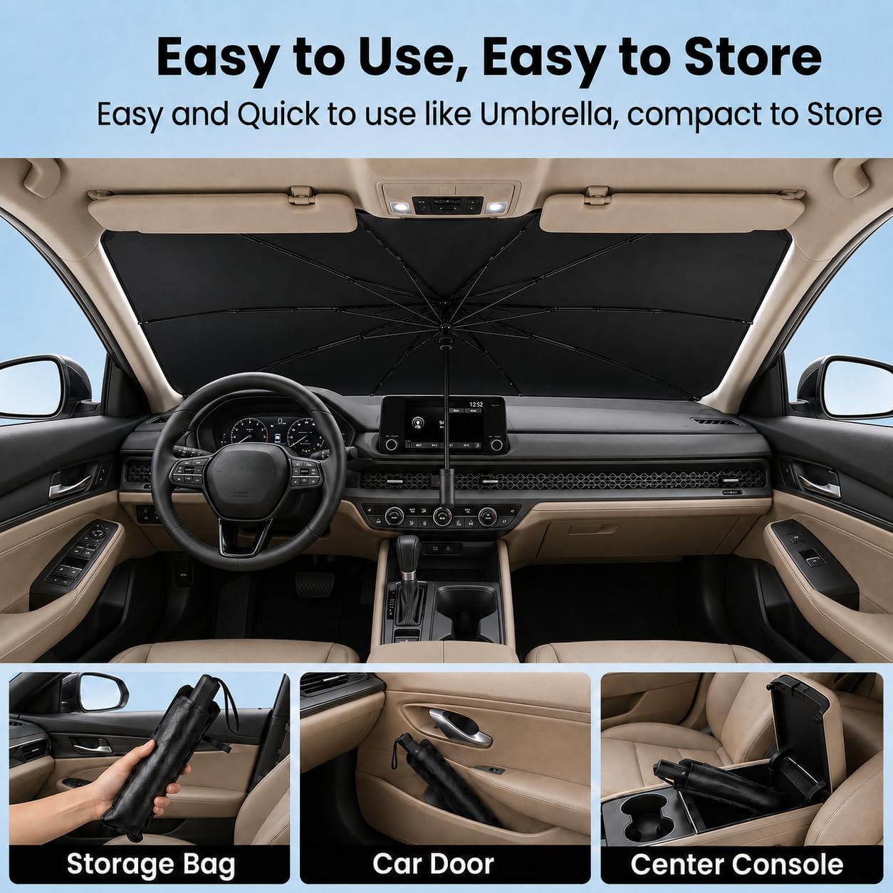Car Windshield Sun Shade Umbrella, Universal Fit Mid-Large Sedans & SUVs | 57 x 31", Foldable UV Heat Blocking Front Window Sunshade with Rearview Mirror Cutout, Angry Red Eyes