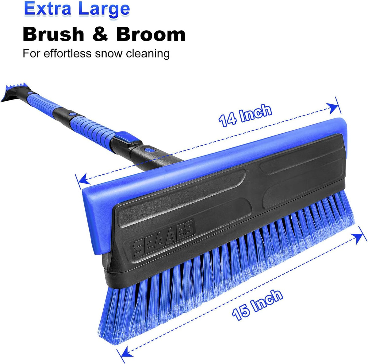 SEAAES 56 Inch Long Snow Brush Scraper and Snow Broom for Truck - Blue
