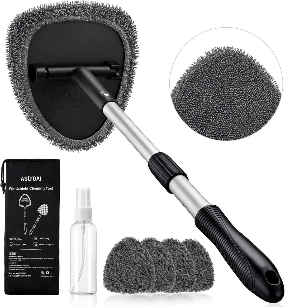 AstroAI 21" Extra-Long Windshield Cleaner Tool & Car Interior Detailing Kit