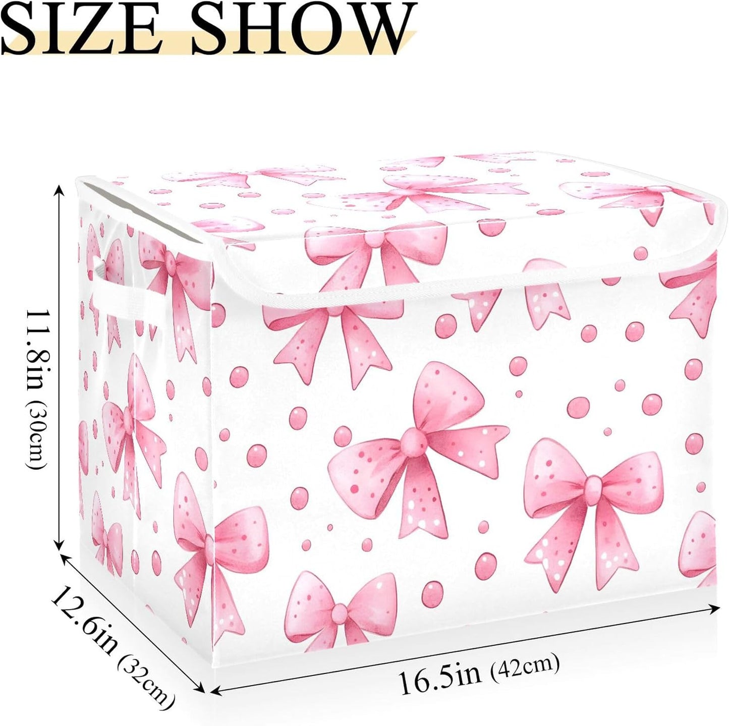 Bows and Polka Dots Storage Bins with Lids and Carrying Handle,Foldable Storage Boxes Organizer Containers Baskets Cube with Cover for Home Bedroom Closet Office