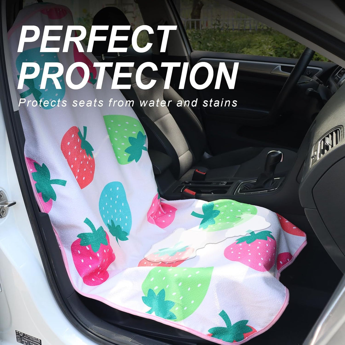 Sweat Towel Car Seat Cover Protector Front Seats for Gym Workout, Running, Swimming, Beach and Hiking, Waterproof Universal Seat Cover for Car, Trucks, Van & SUV (1, Strawberry, Front)