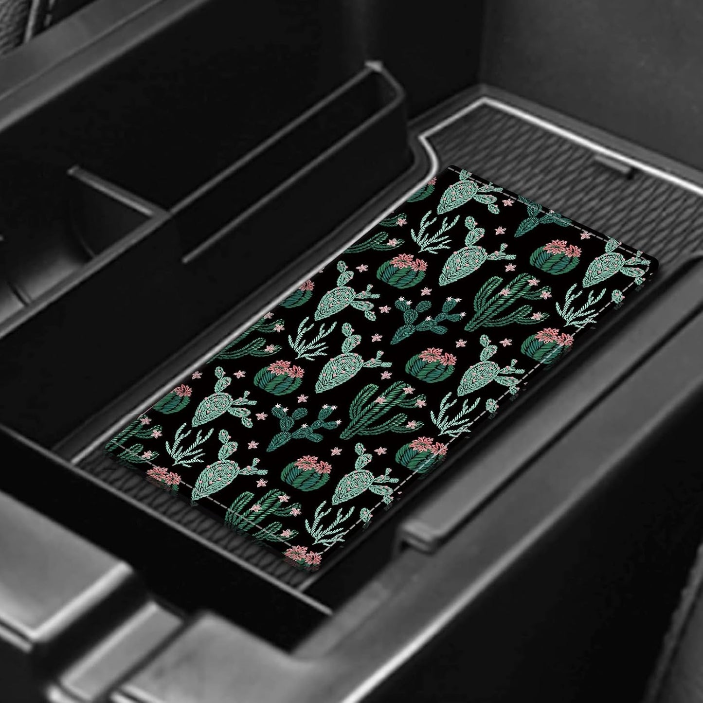 Leather Car Registration and Insurance Card Holder, Cute Car Accessories Vehicle Glove Box Car Organizer for Documents, Cards, License Cute Cactus