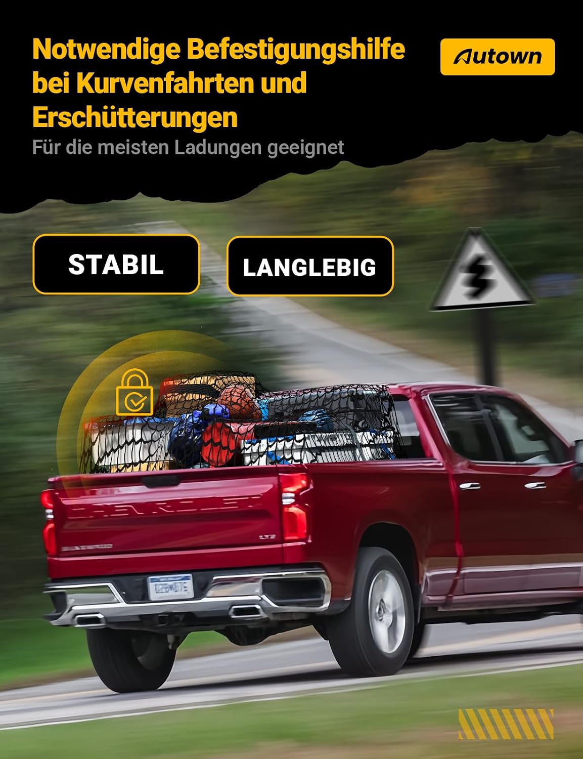 AUTOWN Cargo Net for Pickup Truck Bed with 8 Metal Carabiners & Storage Bag
