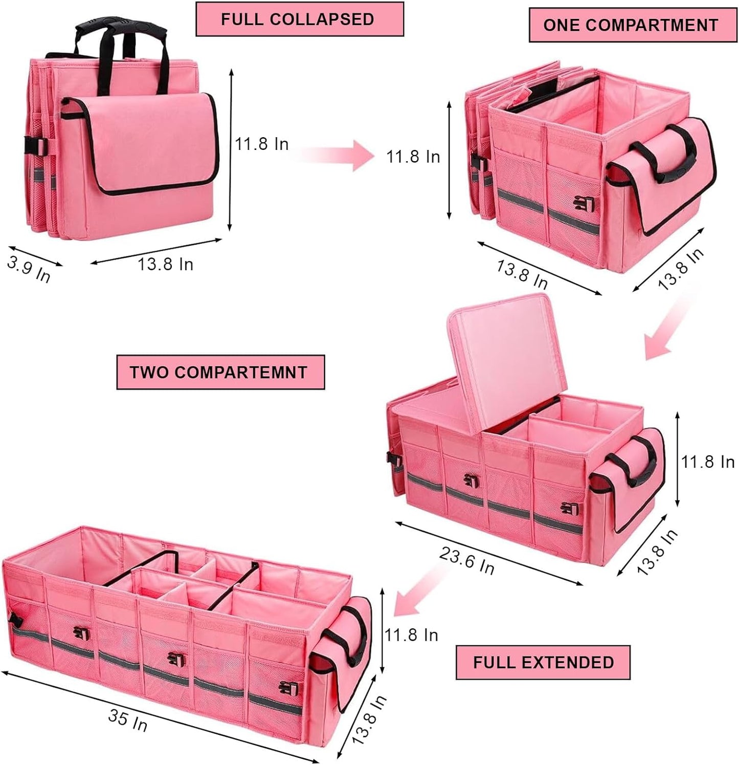 GDNasist Car Trunk Organizer and Storage with Lid & Removable Cooler Bag, Car Accessories 6 Removable Dividers for Custom Space, Collapsible Trunk Organizers Interior for SUV & Sedan, Large