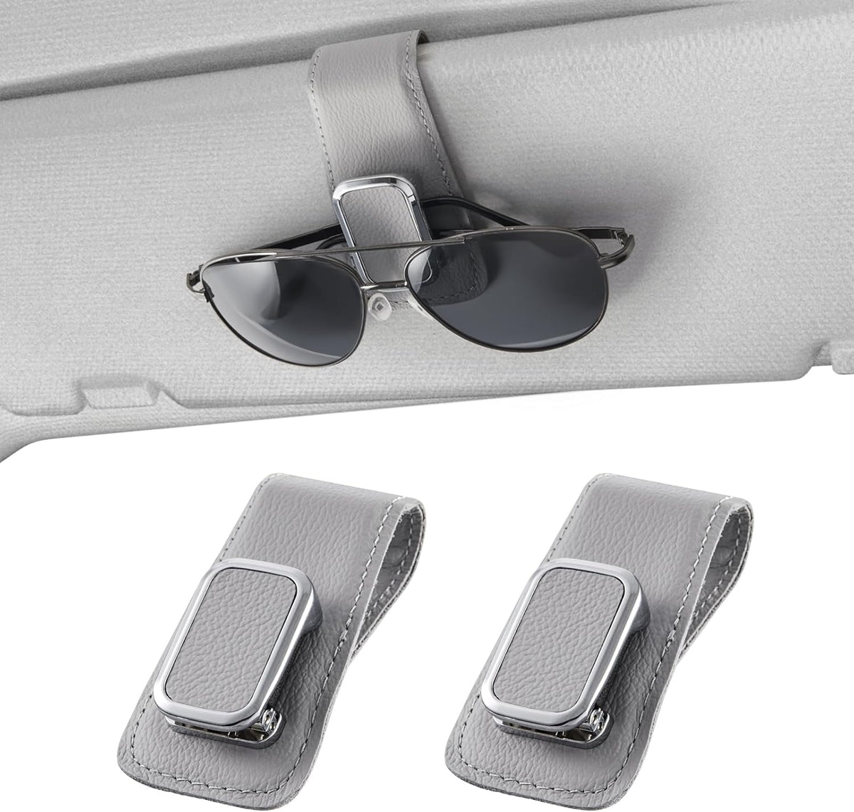 BMLEI Car Sunglasses Holder, Sun Visor Eyeglasses Clip, 2-Pack Gray