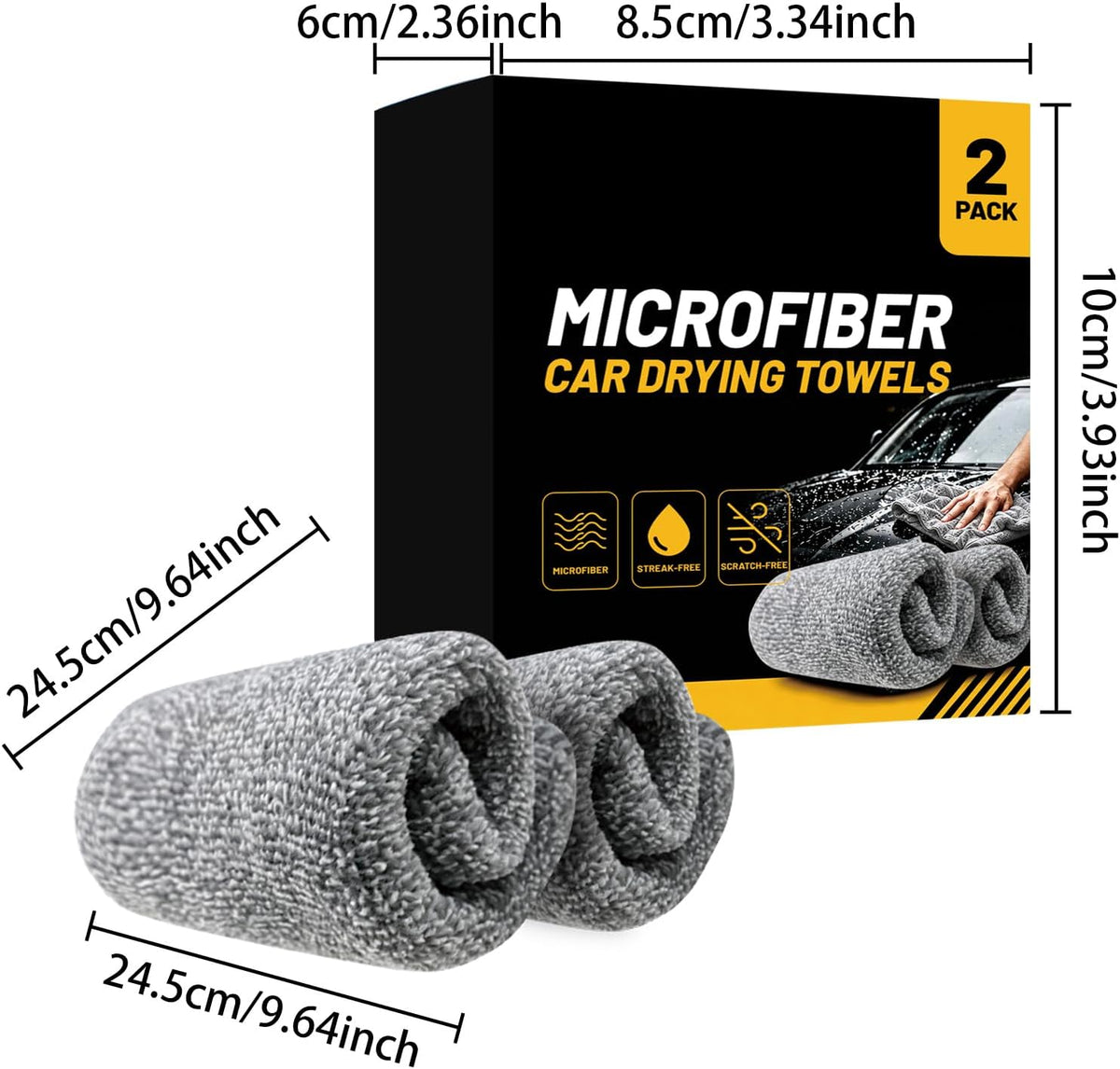 Car Drying Towels, Microfiber Drying Towels for Cars, 2-Pack