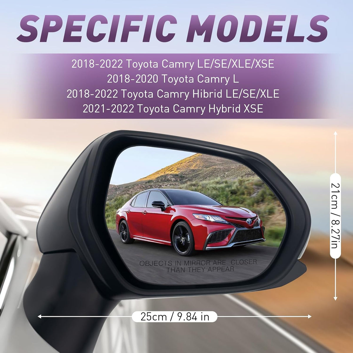 Passenger Side View Mirror Compatible With Toyota Camry 2018-2022 3-Pins Manual Folding Power Glass Non Heated Non Blind Spot Rear View Mirror White